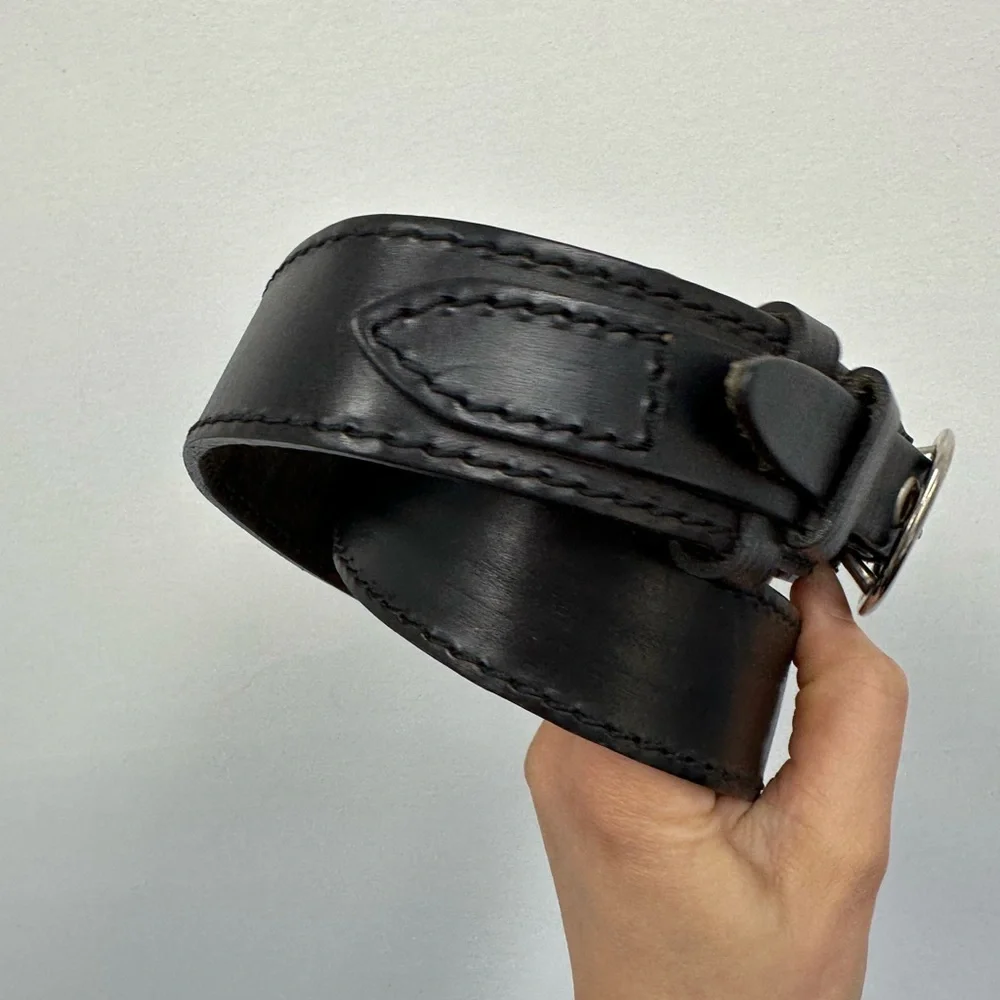 ⛔️SOLD⛔️Losco Of Paris Vintage Black Leather Belt Silver Tone Hardware Adjus - Picture 7 of 14